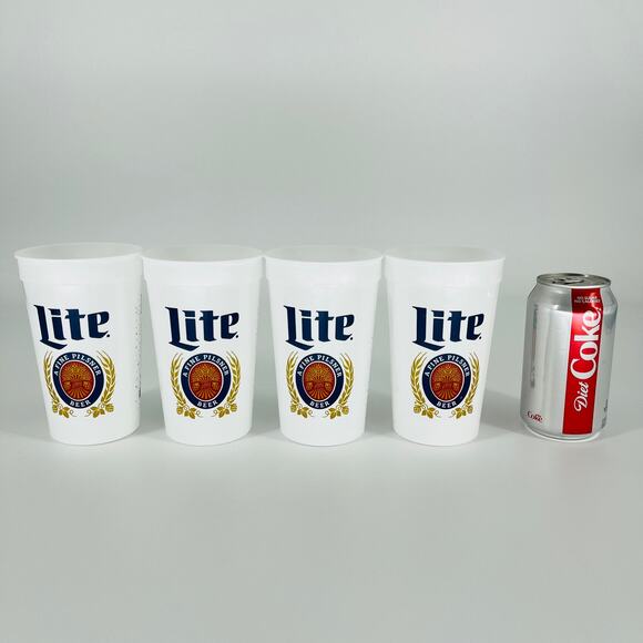 FOUR Reusable White Miller Lite Miller Time American Flag Plastic Cups - NWT - Picture 2 of 11